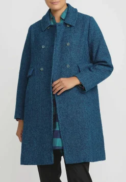 Péro Wool Double Breasted Coat In Green & Blue