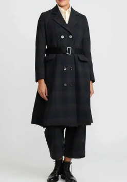 A Tentative Atelier Wool Double Breasted Juliette B. Coat In Black And Brown Plaid