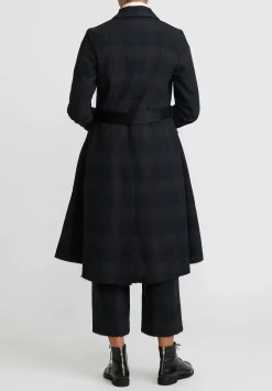 A Tentative Atelier Wool Double Breasted Juliette B. Coat In Black And Brown Plaid