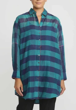 Péro Wool Gingham Shirt In Green & Blue