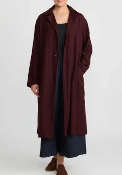 Chez Vidalenc Wool Mar Trench Coat In Maroon