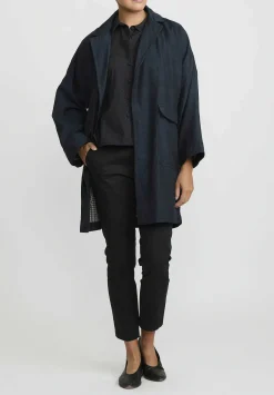 AODress Wool Middle Coat With Embroidered Belt In Raat Navy Blue