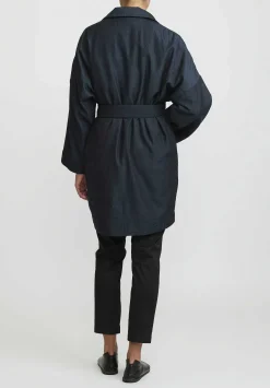 AODress Wool Middle Coat With Embroidered Belt In Raat Navy Blue