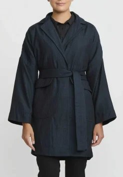 AODress Wool Middle Coat With Embroidered Belt In Raat Navy Blue