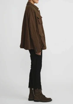 Rundholz Dip Wool Oversized A-Line Jacket In Khaki Brown