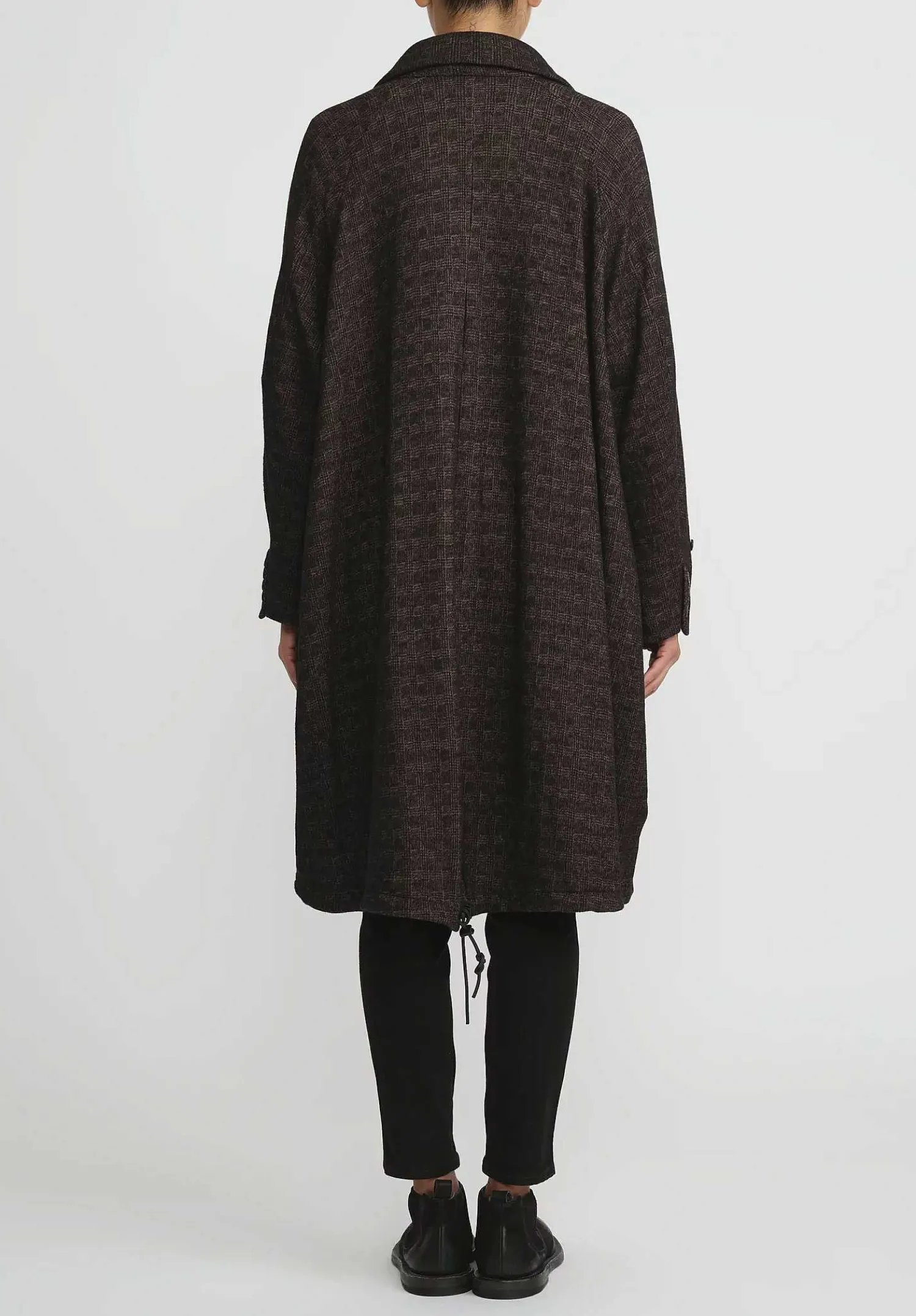 Rundholz Wool Oversized Double Breasted Coat In Espresso Brown Check