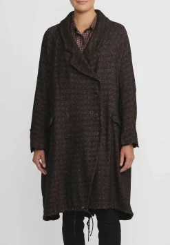 Rundholz Wool Oversized Double Breasted Coat In Espresso Brown Check