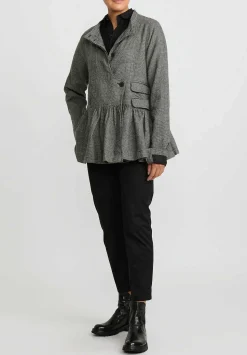 Rundholz Wool Small Check Gathered Skirt Jacket In Latte White & Black