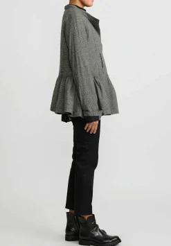 Rundholz Wool Small Check Gathered Skirt Jacket In Latte White & Black