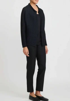 Issey Miyake Wooly Pleats Top In Dark Navy Blue