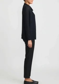 Issey Miyake Wooly Pleats Top In Dark Navy Blue